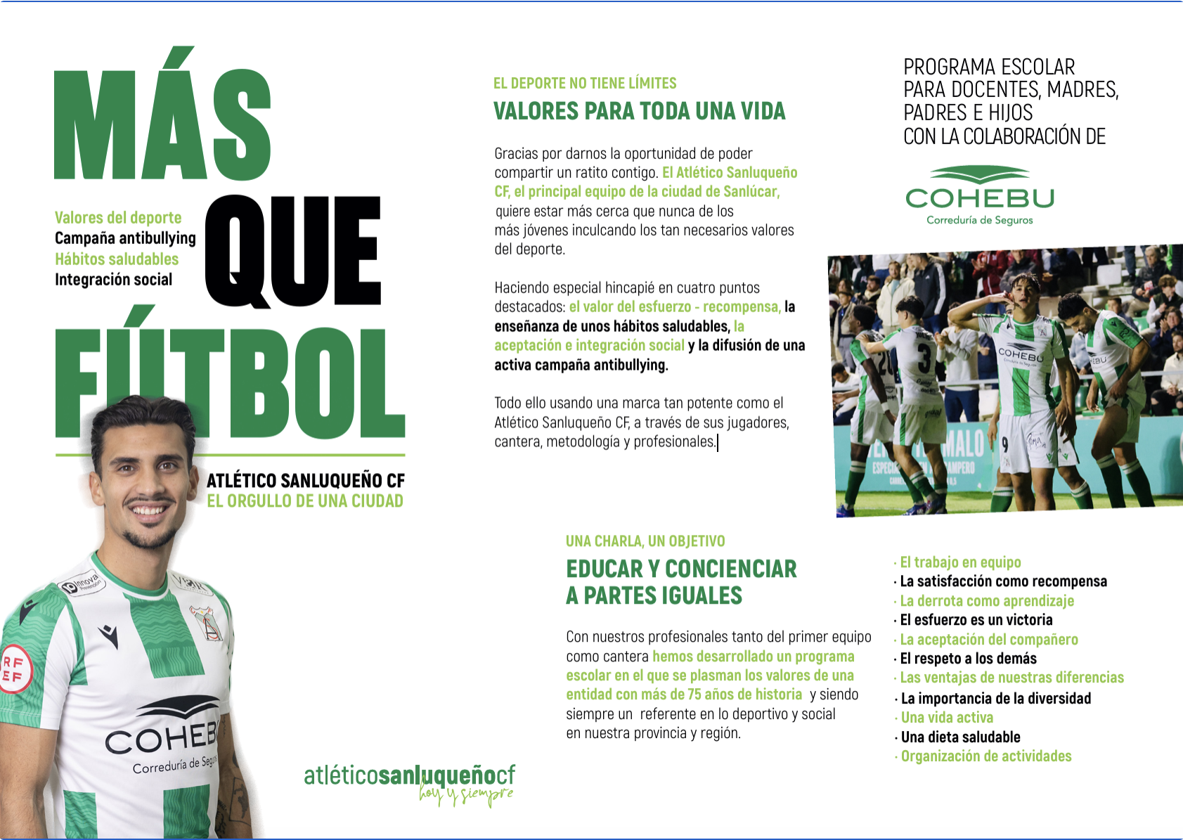 Cohebu y el Atlético Sanluqueño promueven valores sociales en centros educativos